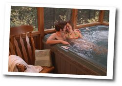 Relax in your cabin's hot tub with your sweetheart.